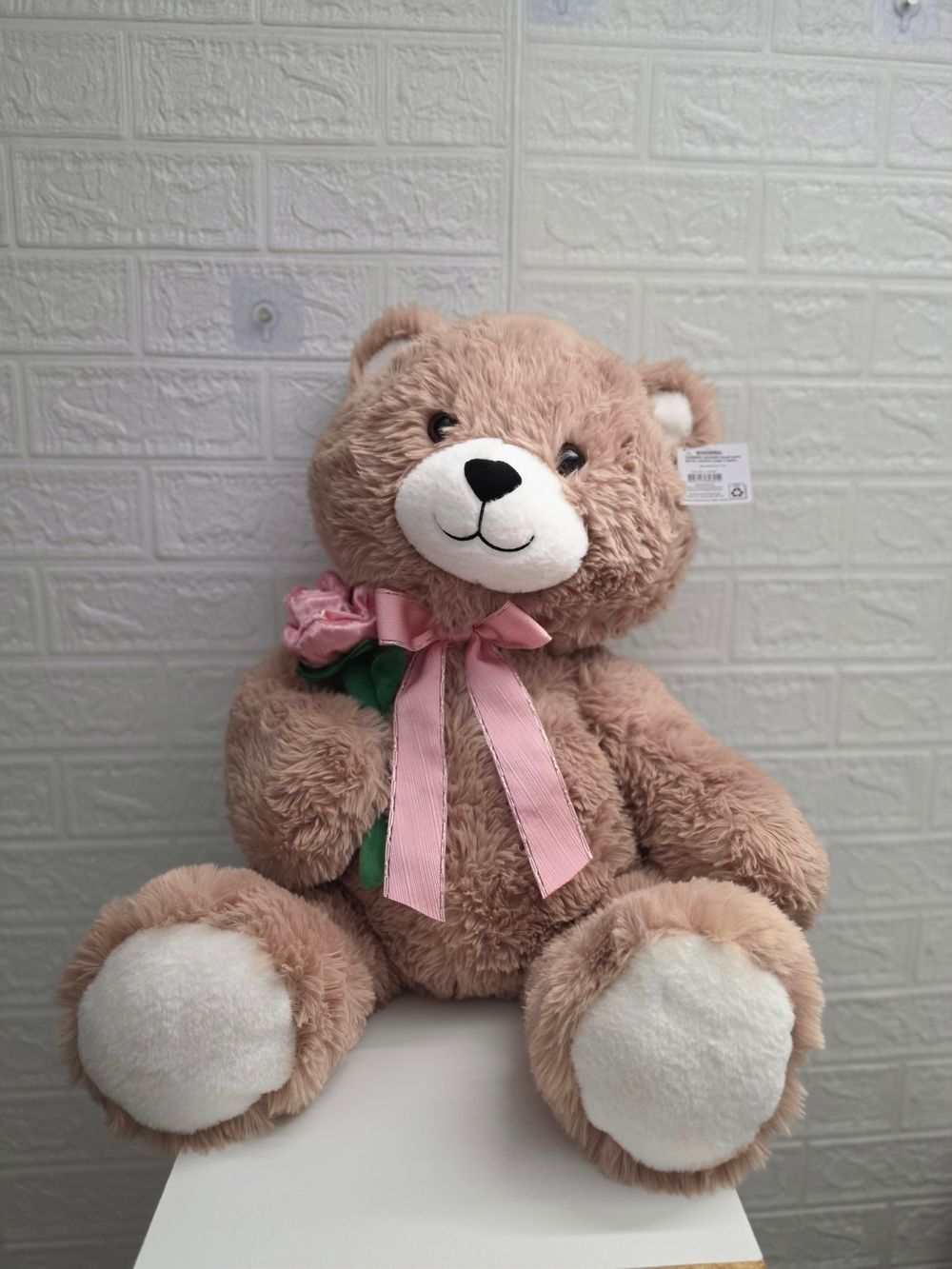 Nwt Jumbo Brown Bear with Velour Flower and Bow Plush Gift 26" Way to Celebrate